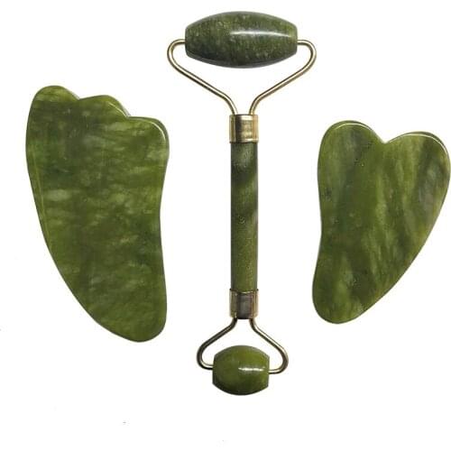 Jade Roller Set Real Jade Stone Facial Massage Roller Lifting Tool Face Eye Neck Beauty Roller Slimming Massager