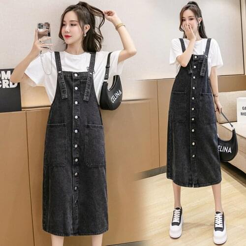 New Summer Women Dresses Plus Size 5XL Casual Loose Single Button Pockets Solid Strap Jeans For Females Vest Denim One-Piece