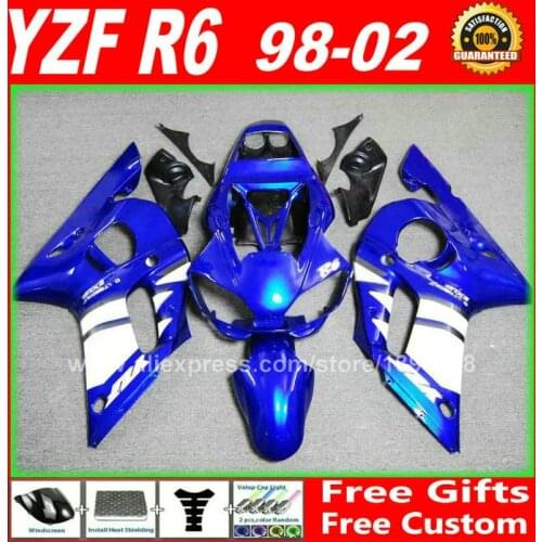 Blue white Fairings hull for YAMAHA R6 1998 1999 2000 2001 2002 YZFR6 body parts kit R6 98 99 00 01 02 fairing kits W4D7