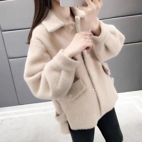 Single Breasted Autumn Winter Coat Women Sweater Knitted Cardigan Imitate Mink Velvet Jacket Womens Korean Short Outwear X307