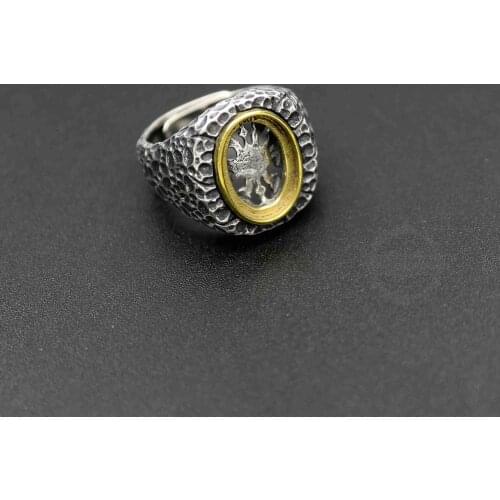 10x14MM Oval Bezel Hammered Antiqued Solid 925 Sterling Silver Ring Settings DIY Supplies for Cabochon 1223086