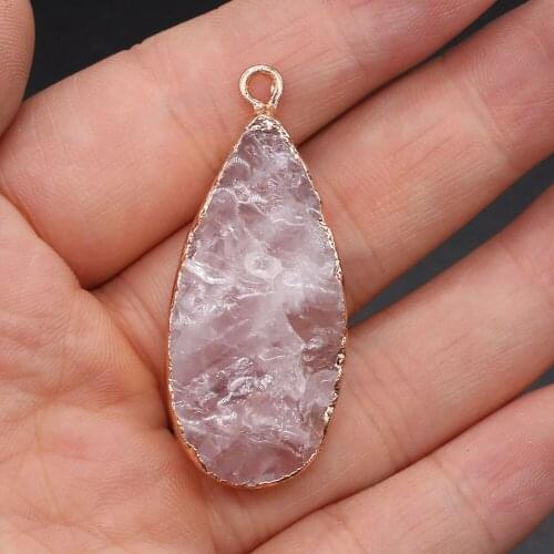 Natural Stone Pendants Drop Shaped Rose Quartzs Necklace Pendant for DIY Jewelry Making Good Quality Size 19x45 mm