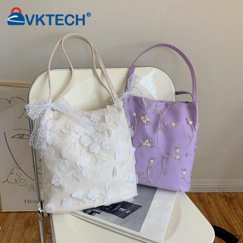 Casual Leather Pure Color Handbag Purse Retro Women Flower Mesh Lace PU Shoulder Tote Bag Casual Large Capacity Handbags