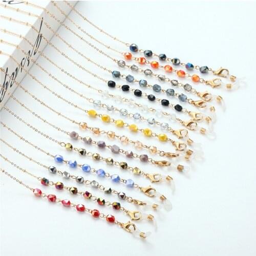 School Office Supplies Crystal Adjustable Anti Slip Glasses Chain Colorful Beads Necklace Strap Sunglasses Lanyards
