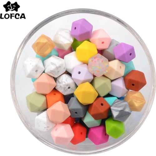 LOFCA 15pcs 17mm Hexagon Silicone Beads for DIY Teething Necklace Pendant Silicone Teething Beads Food Grade Teething Beads