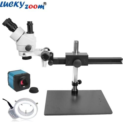 Luckyzoom 7X-45X Trinocular Soldering Repair Microscope 14MP HDMI Microscopio Camera 144PCS Ring Light Illuminator Free Shipping