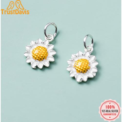 Trustdavis Real 925 Sterling Silver Fashion Sweet Daisy Flowers Charm Pendant Handmade DIY Accessories Jewelry Wholesale DZ224