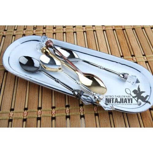 Vintage Mini Spoon with Diamond Small Coffee Spoon Stirring Spoon Wholesale Kitchen Accessories Free Shipping W9327