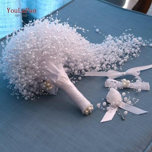 YouLaPan F24 Handmade Bridal Bouquet Beauty Pearl Bride Flower Wedding Party Accessory the brides bouquet wedding hand bouquet