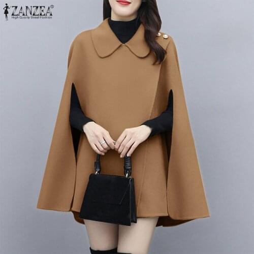 ZANZEA 2021 Women Autumn Stylish Casual Sleeveless Cloak Plain Work Button Cape Femme Clothing Party Outwear Poncho Street Coats