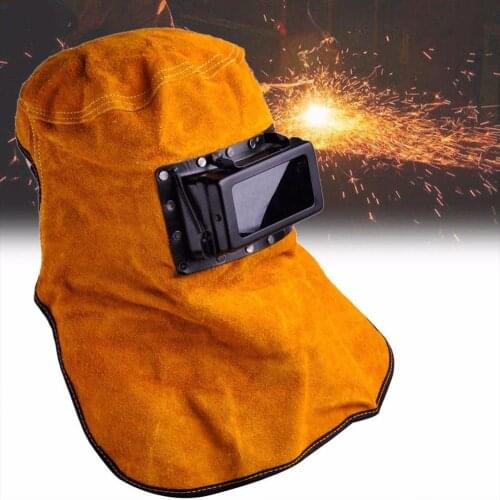 Protect Welder Mask Yellow Grinding Leather Hood Convenient Welding Helmet Cowhide -15°-65° Filter Lens Head-Mounted Sparkproof