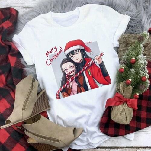 Christmas T-shirt Female Harajuku Japanese Anime Printed Tops Women Kawaii Demon Slayer Graphics Shirt Cute Girls Tops Tee