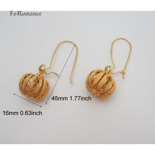 FoRomance Woman BALL PUMPKIN APPLE SHAPE DANGLER EARRING YELLOW GOLD GP OVERLAY COATED FILL BRASS BEST QUALITY FASHION JEWELRY