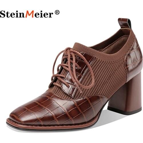 Women Thick Heels Party Wedding Shoes Woman Sqaure Toe Ladies Oxford Shoes 2021 New Ladies Office Pumps Brogues