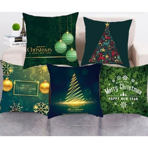 1Pc Christmas Tree Green Pattern Cushion Cover Polyester 45x45cm Decorative Pillowcase Sofa Home Printed Bronzing PillowCover