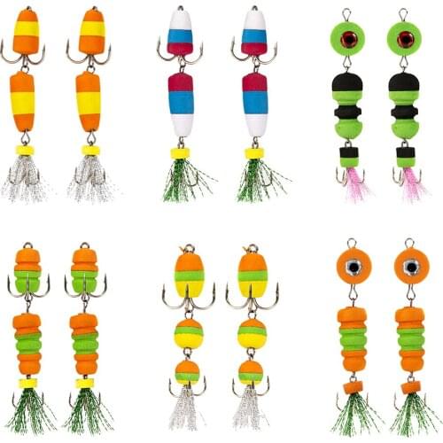 2x Soft Foam Fishing Lure Floating Baits Bright Color Fishhook with Treble Hook