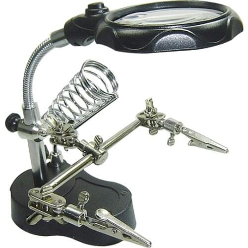 3.5X 12X Helping Hand portable LED Magnifier with Light Soldering Stand MG16126-A for solder work magnifying glass
