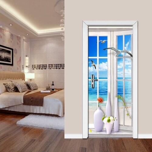 3D Door Sticker Decals Art Decor Vinyl Removable Mural Poster Scenery Window Door Stickers Bedroom DIY Wallpaper Mural De Parede