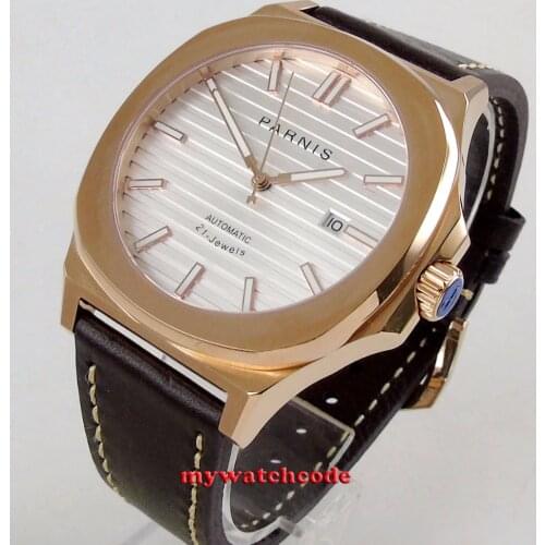 44MM parnis white dial date widnow luminous rose golden case miyota 821A automatic movement mens watch