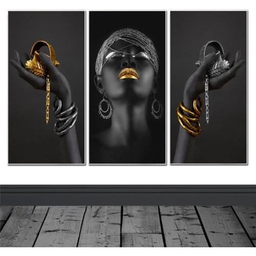 African Art Black Woman With Golden Jewellery Wall Painting Posters And Prints Wall Art Canvas Picture For Room Decoration