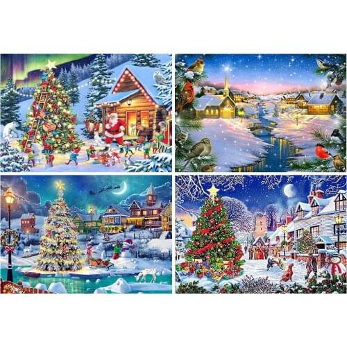 DIY Diamond Painting Winter Cross Stitch 5D Diamond Embroidery Christmas Tree Rhinestone Pictures Landscape Wall Stickers Art