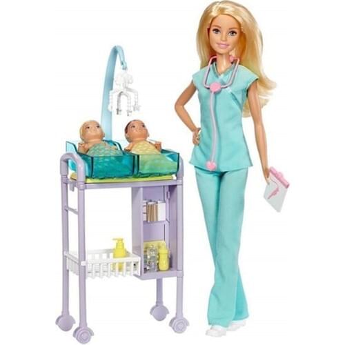 Barbie and all Professions Play Sets - Pediatrician-Newborn Pediatrician Blonde Professional Barbie- Barbie Doll Play Set