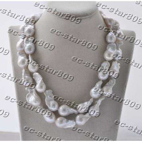 Z11194 2row 18" 27mm Baroque Natural White Reborn KESHI Pearl Necklace CZ Choker Fine Women Fine Jewelry
