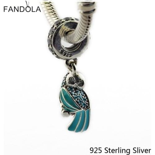 CKK 925 Sterling Silver Tropical Parrot Hanging Charms Original Beads Fits Bracelets & Bangle DIY Jewelry