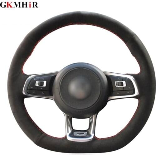 DIY Black Suede Leather Car Steering Wheel Cover for Volkswagen VW Golf 7 GTI Golf R MK7 VW Polo GTI Scirocco 2015 2016