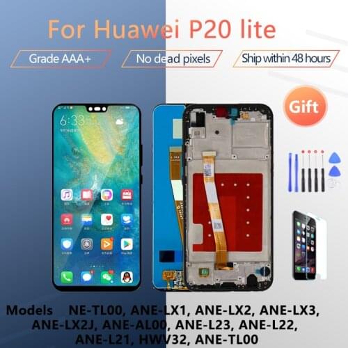 For HUAWEI P20 Lite ANE LX1 LX2 LX3 LX2J AL00 L23 LCD screen assembly with front case touch glass, original Black Blue Golde