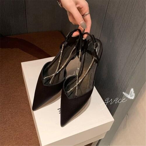 Kmeioo fashion satin jewel flat shoes woman pointed toe crystal sandals cross strap flats shoes for women dress