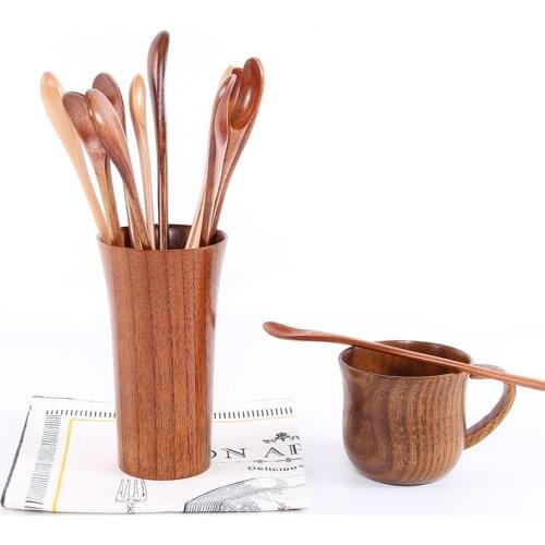 1pcs Long Handle Coffee Spoon Creative Solid Wood Tableware Stir Stick Milk Tea Milk Honey Wooden Spoons