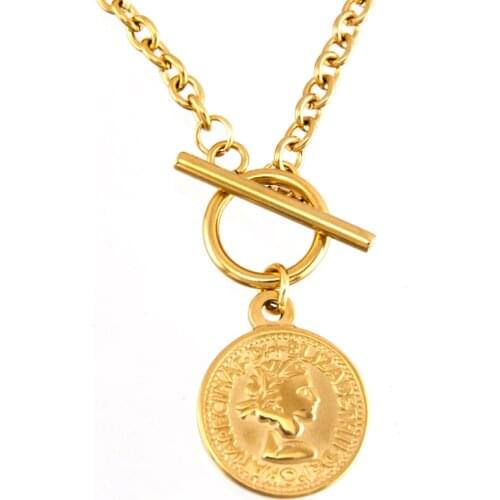 Stainless steel Lucky Coin Map Lock Heart WOMEN CHOKER Saint Long NECKLACE GOLD COLOR Toggle collares de moda Boho Collier gift