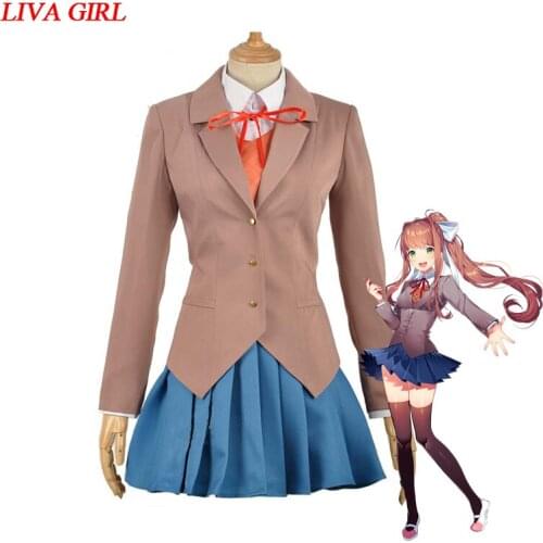Liva girl Game Doki Doki Literature Club Monika Adult Cosplay Costume with Vest Halloween Carnival