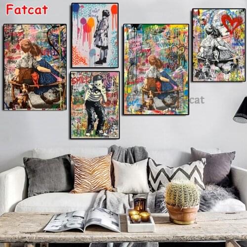 Colorful Banksy Art Graffiti Boy Girl 5d diy diamond painting full square round diamond embroidery stitch mosaic decor PP1470