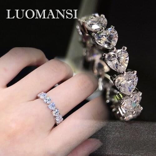 Luomansi 100% Sterling Silver 925 Ring Girl Moissanite Gem Rings Party Wedding High Jewelry Wholesale