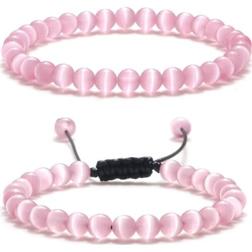 6mm Cats Eye Opal Beaded Bracelet Natural Stone Bracelets&Bangles For Men And Women Braided Elastic Adjustable Jewelry Pulseras