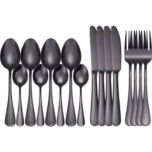 16 Pcs Black Tableware Stainless Steel Cutlery Set Forks Knives Spoons Kitchen Dinner Set Fork Spoon Knife Gold Dinnerware Set