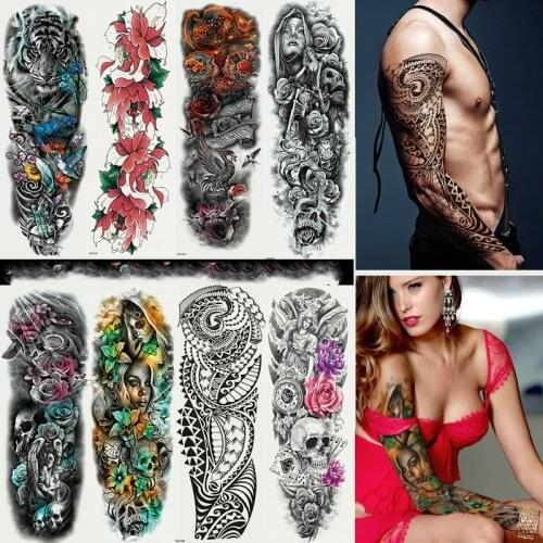 Full Arm Flowers Demon Colorful Tattoo Sticker Post Male Female Waterproof Sticker Character One Time for Man and Women