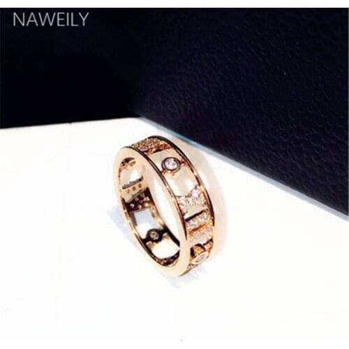 NAWEILY Exquisite Roman Numerals Rings Fashion Letter Cubic Zircon Wedding Ring For Women Gold Color Jewelry Bijoux Gift NWLR108