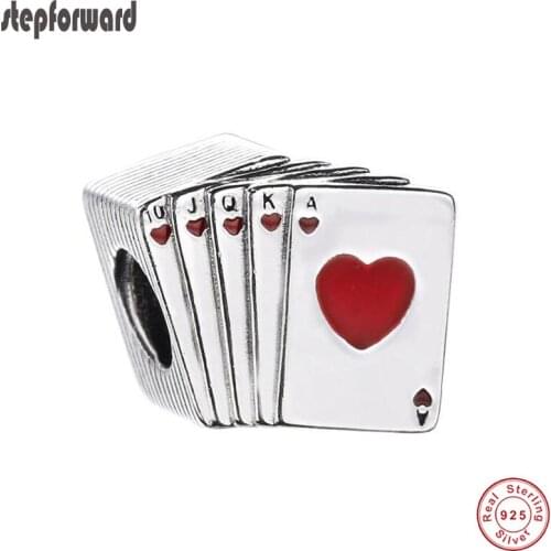 New Collection High Quality Enamel 925 Sterling Authentic Silver Poker Charm Fit Bracelet