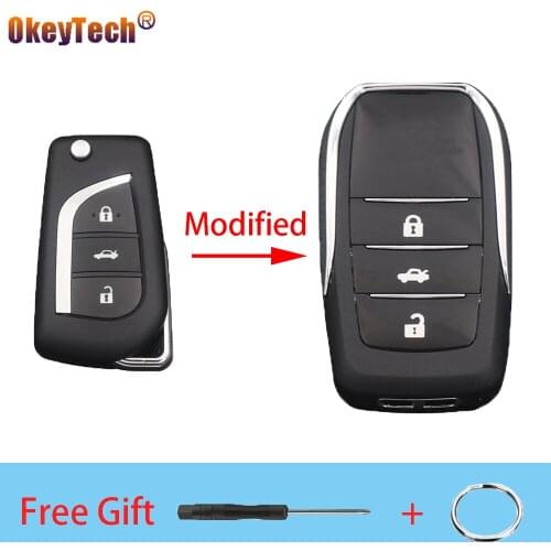 Okeytech 3 Buttons Modified Flip Remote Car Key Cover Case Shell Fob For Toyota Corolla Camry Crown RAV4 Auris Yaris Avalon