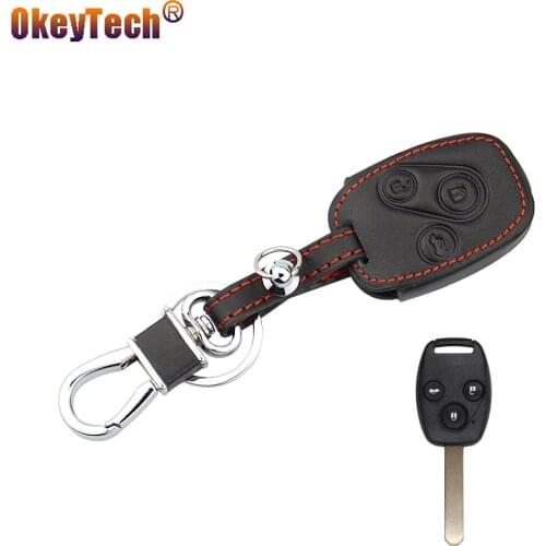 OkeyTech Car Styling 3 Buttons Leather Key Chain Ring Cover Case Holder Good Quality For Honda CR-V Fit Pilot Honda Accord Civic