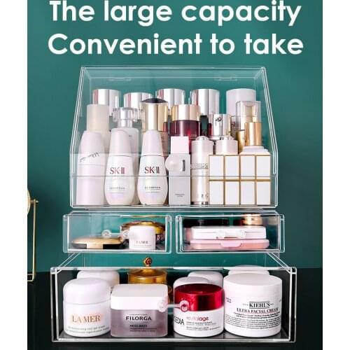 Makeup Organizer Cosmetic Storage Box Transparent Plastic Box Organizador Acrylic Desktop Jewelry Bathroom Multifunctional