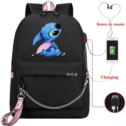 Casual Stitch Usb Charge Backpack Boys Girls School Bag Men Women Rucksack School Bag Teens Daily New Chain Knapsack