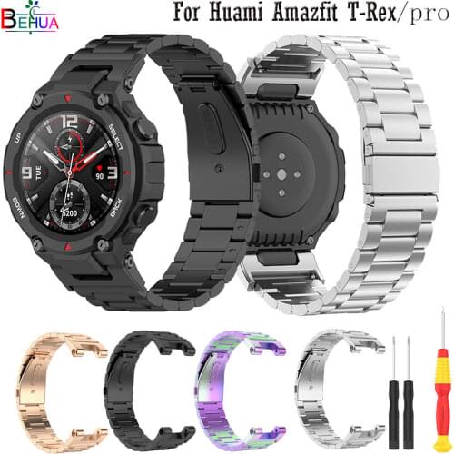 Watch band For Huami Amazfit T-Rex A1918 / Pro / Ares Smartwatch Wrist Strap Sport Stainless Steel Straps Metal bracelet Belt