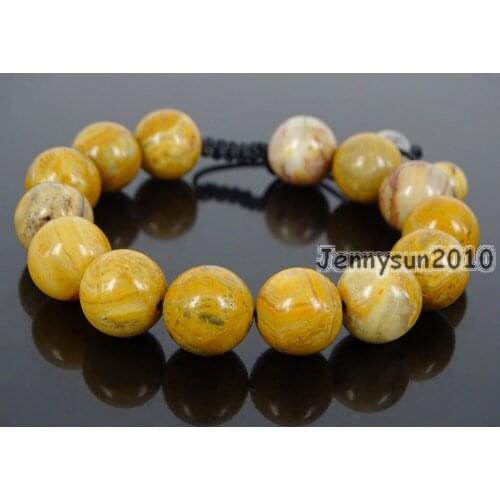 Handmade 12mm Adjustable Natural Crazy Lace Ag-ate Gems Stone Round Beads Bracelet Healing Reiki 5 Strands/Pack