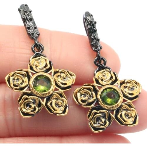 40x28mm Unique Jewelry Set Gothic Trangle Created Tourmaline Peridot Tanzanite Black Gold Silver Pendant Earrings Hiphop