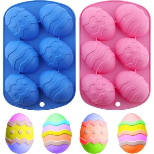 Easter Egg Chocolate Silicone Mold 6-Cavity Non-stick Candies Ice Cube Trays Baking Molds Soap Pastry Dessert Decoration Mould