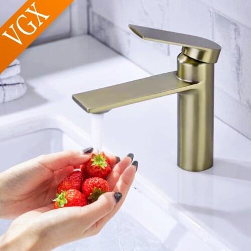 VGX Bathroom Faucets Basin Mixer Sink Faucet Gourmet Washbasin Taps Water Tap Hot Cold Tapware Brushed Golden Brass F601-101G